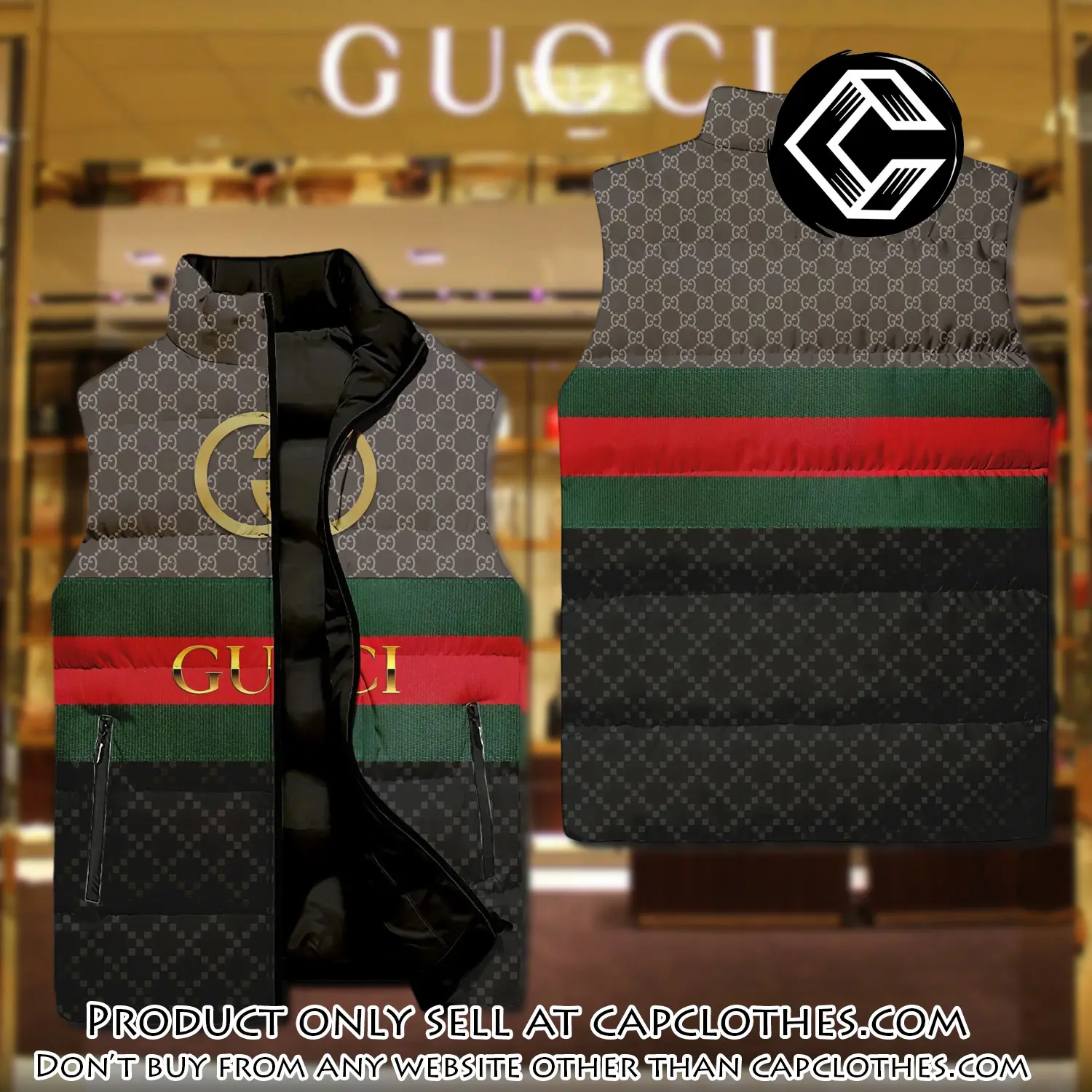 Gucci brown monogram luxury brand 3d sleeveless down jacket cc0612789